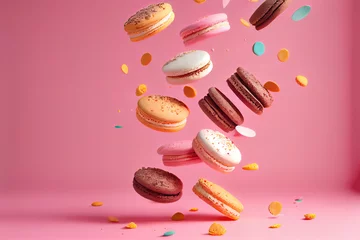 Keuken spatwand met foto french macaron sweets. frozen cookie drop. Generative AI © mila103