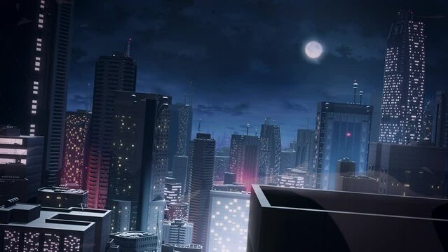 night sky city in cartoon style