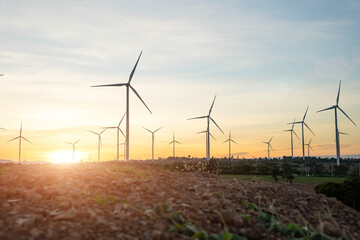 Wind turbines are alternative electricity sources, the concept of sustainable resources, Beautiful sky with wind generators turbines, Renewable energy