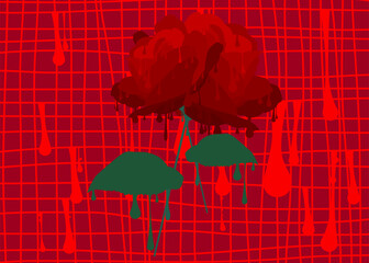Graffiti Rose Background. Abstract modern flower street art decoration performed in urban painting style. Painted red roses.