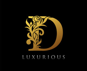 Golden D Luxury Logo Icon, Vintage Swirl D Letter Logo Design..