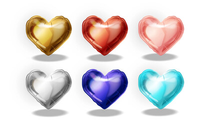 A set of heart-shaped balloons in different colors