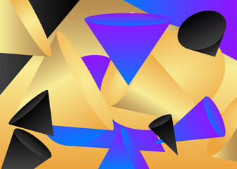 Fototapeta premium Abstract elegant Geometric cone shapes background. Vector 3d flying primitives illustration. Flowing geometry Luxury banner or sign design.