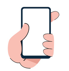 Hand holding smartphone cartoon doodle