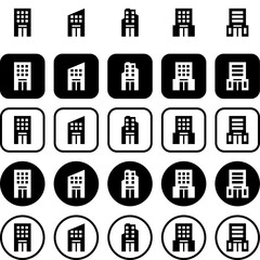 Office Building Black and White Icon Set