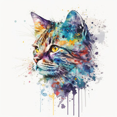 Cat in bright colors, watercolor- generated by Generative AI
