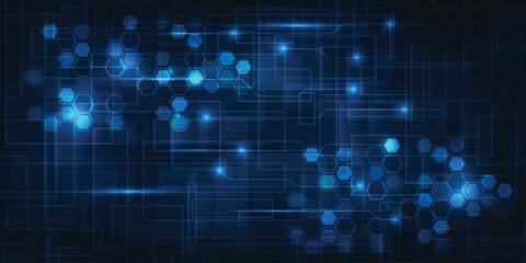 Vector illustrations of futuristic digital horizontal space with net waveform and hexagonal network abstract blue future tech artwork.Futuristic and digital technology concepts.