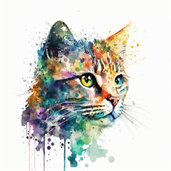 Cat in bright colors, watercolor- generated by Generative AI