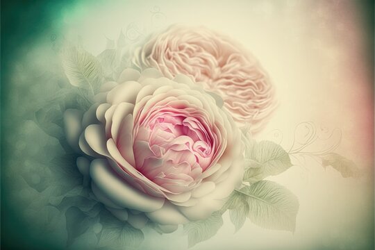 Soft Pink Floral Background with Copy Space, Ai Generated Romantic and Sentimental Rose Background