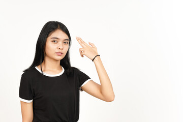 Gun finger on head Of Beautiful Asian Woman Isolated On White Background