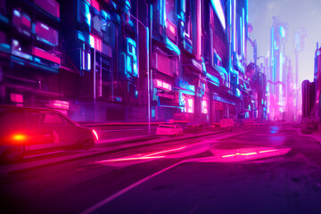 Fototapeta na wymiar Gleaming Futuristic Neon Metropolis Background with High-Rise Buildings
