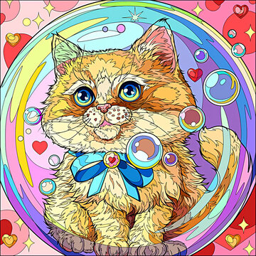 illustration of a kitten in a bubble 