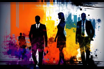 Silhouette of business people doing business pose activity background in abstract art and color generative ai