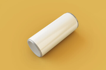Realistic thin metallic drink can mockups in resting and leaning right in top view
