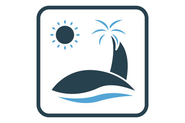 Beach icon illustration. Palm tree icon with sun. icon related to holiday. Solid icon style. Simple vector design editable