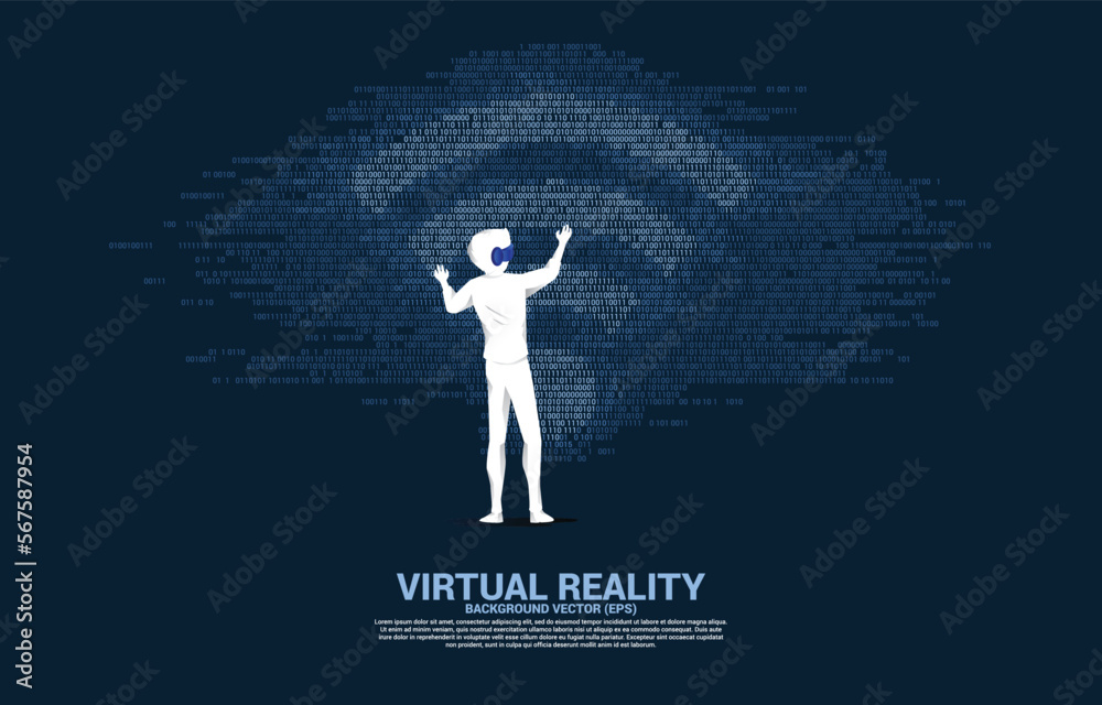 Aufkleber Silhouette businessman wear VR glasses with wi-fi mobile data icon with one and zero binary code matrix. Concept for data transfer of mobile and wi-fi data network.