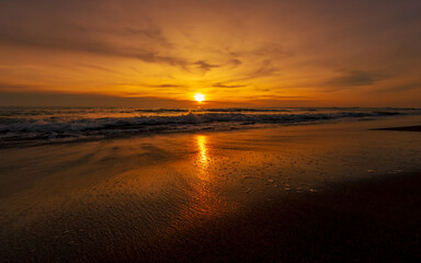 Beautiful empty beach landscape with dramatic sky