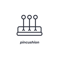 Vector sign pincushion symbol is isolated on a white background. icon color editable.