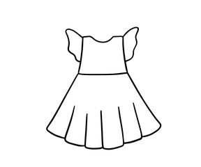 Infant cute dress doodle. Outline sketch Baby girl clothes isolated on white