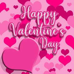Calligraphic text with abstract hearts decoration on pink background to celebrate valentine's day on February 14