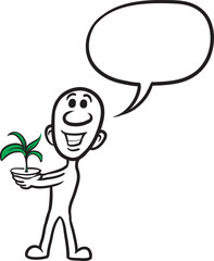 PNG image with transparent background of doodle small person holding green small plant