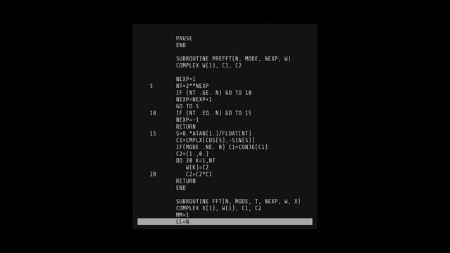 Rectangular animated block with scrolling abstract code.