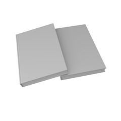 two hard cover white books on transparent background, 3d rendering png file