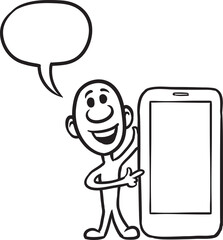 PNG image with transparent background of doodle small person showing on smart phone