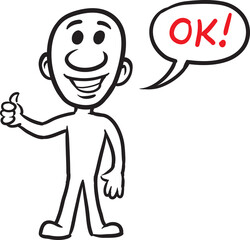 PNG image with transparent background of doodle small person showing thumbs up