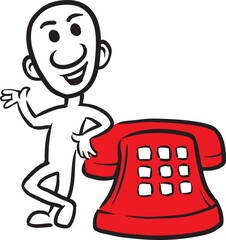 PNG image with transparent background of doodle small person standing by phone