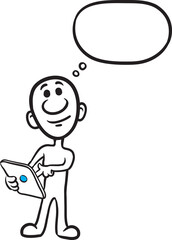 PNG image with transparent background of doodle small person with tablet