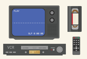 retro tech with tv vcr vhs and remote 90s nostalgia memories 