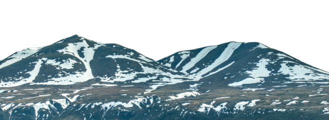 Mountains winter landscape scene. Mountains covered by ice, snow and rocks. Denali National Park, Alaska, US. PNG transparent image.