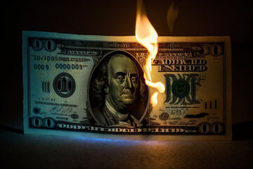 burning dollar sign, Generative AI	