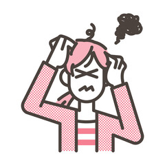 Young housewife in shock with her head in her hands after making a mistake [Vector illustration].