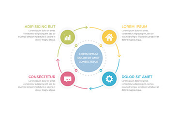 Circle diagram template with four steps or options, process infographics