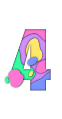 number 4 cut out abstract colorful typography