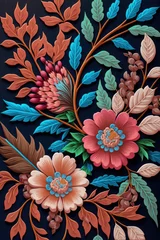 Fototapeten gouache painted flowers pattern on black background  © Alexander