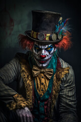 Scary Tiger in Clown face full makeup and Classic Suit