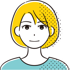 ショートボブの若いアジア人女性の顔 2色+ハーフトーン