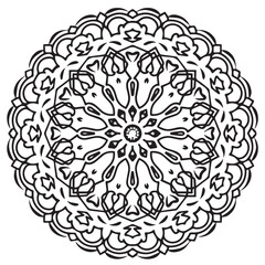Circular flower mandala pattern for Henna, Mehndi, tattoo, decoration. Decorative ornament in ethnic oriental style. Outline doodle hand draw vector illustration.