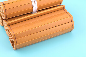 Blank bamboo slips on a blue background