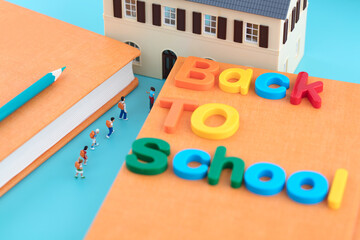 Miniature creative children who start school to go to school
