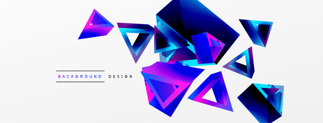 3d triangle abstract background. Basic shape technology or business concept composition. Trendy techno business template for wallpaper, banner, background or landing