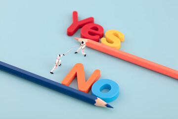 Miniature scene debate about right and wrong