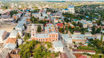 Fototapeta na wymiar Yelets, Lipetsk region, Russia. Church of the Archangel Michael in Yelets. Historic city center, Aerial View