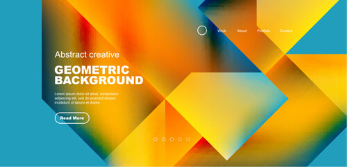 Fluid gradient geometric triangles, abstract landing page background. Minimal shapes composition for wallpaper, banner, background, leaflet, catalog, cover, flyer