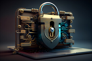 Obraz na płótnie Canvas Ber security Padlock, Digital Lock on Technology Network Data Protection Background. AI