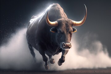 Naklejka premium Bull run fast. Generative AI.