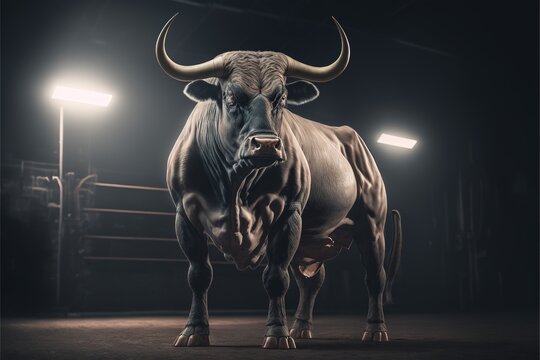 Strong bull in studio. Generative AI.